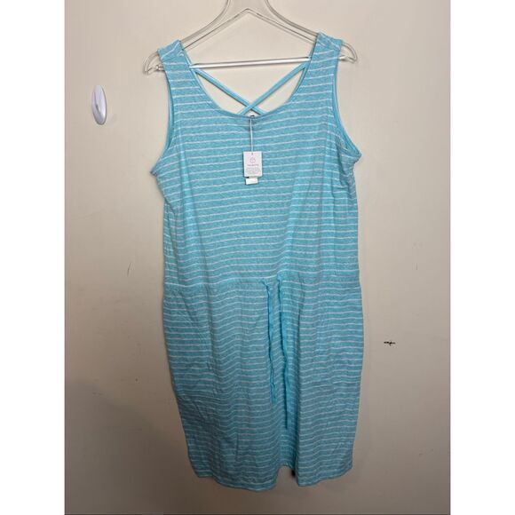 Talbots NWT Blue White Stripe Sleeveless Criss Cross Back Knit Dress 1X Plus Siz - Picture 1 of 6